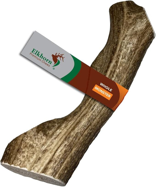 Monster Whole Single Pack (for 90+ lb Dogs) Premium Grade Elk Antler for Dogs (1 Piece) Sourced in The USA