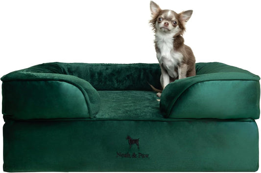 NOAH & PAW Dog Bed, 28x23x11 Inch, Orthopedic Dog Beds for Medium Size Pets, Eggshell Memory Foam Infused with Cooling Gel, Inner Cover, Waterproof, Machine Washable (Velvet Sofa Collection)