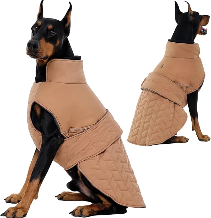 Upgraded Outdoor Classic Quilted Dog Winter Coat, Waterproof & Ultra Warmth Coat for Tiny Small Dogs, Easy On & Off Jacket with Adjustable Velcro, Thick Puppy Clothes for Chihuahua Yorkshire(Khaki,XS)
