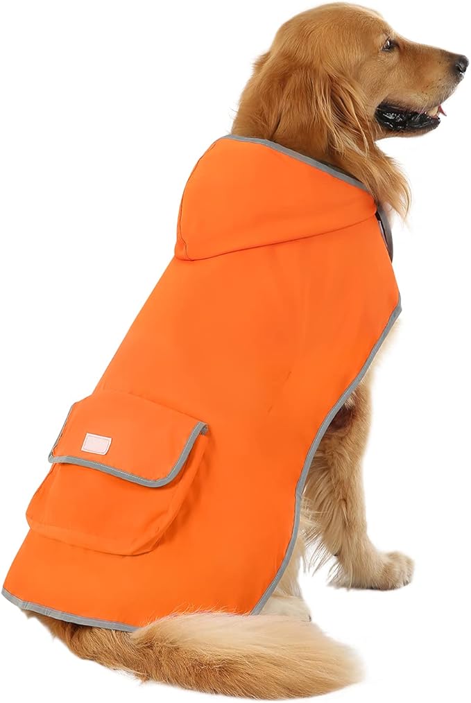HDE Reversible Dog Raincoat Hooded Slicker Poncho Rain Coat Jacket for Small Medium Large Dogs Camo Orange - L