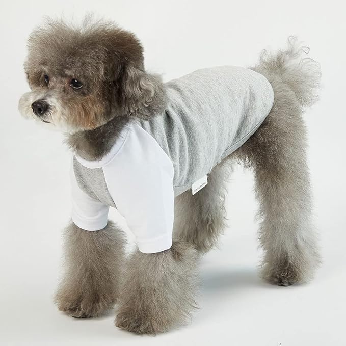 Dog Shirt for Small and Large Dogs Raglan Cotton T-Shirts Soft Breathable Dog Shirts pet Clothes Gray Series (Medium, Gray/White)