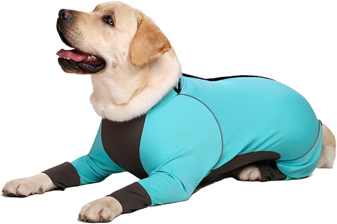 Dog Jumpsuit - Waterproof Blue Zip Up Dog Clothes, Large Size, Full Belly Coverage (Blue, 38)