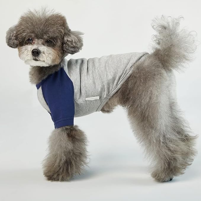 Dog Shirt for Small and Large Dogs Raglan Cotton T-Shirts Soft Breathable Dog Shirts pet Clothes Gray Series (Small, Gray/Navy)