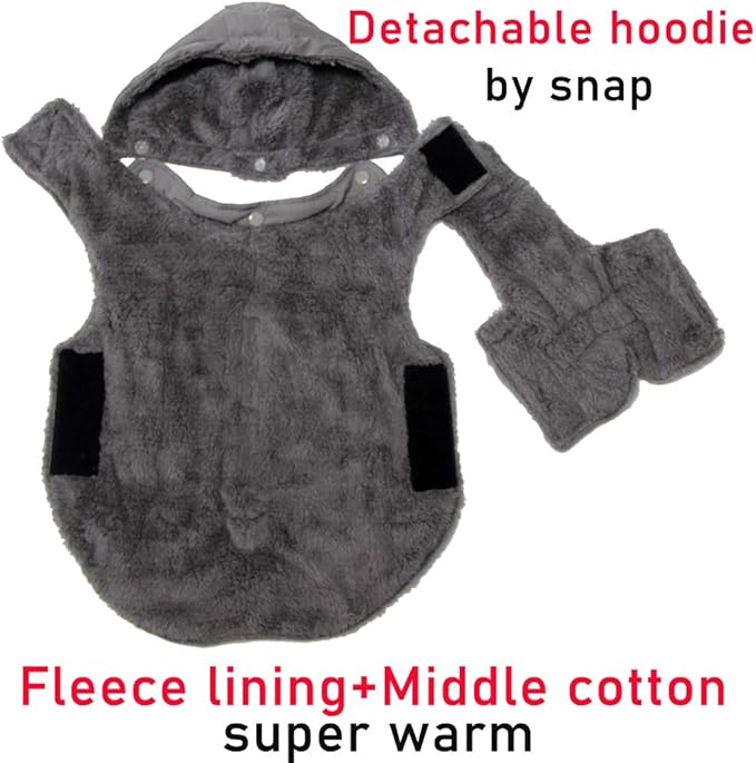 Fleece Dog Hoodie for Small Dogs Super Warm Puppy Jacket for Cold Winter Dog Coats,Grey S