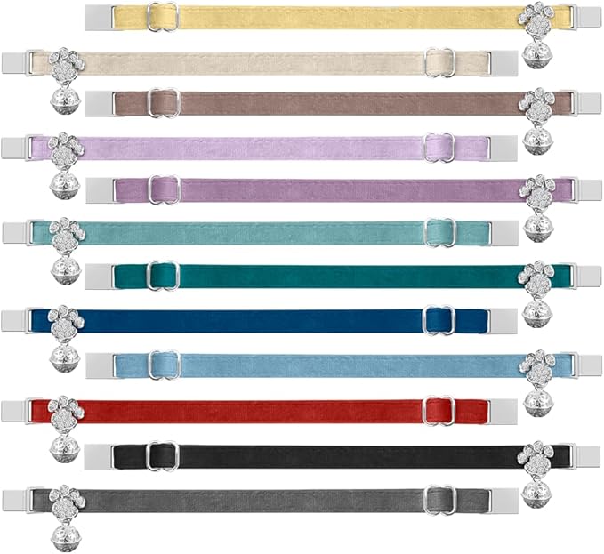 Personalized Breakaway Cat Collars - Magnetic Buckle, Bell - Safety Quick Release, Customized for Girls & Boys Cats- (Velvet-Chocolate)