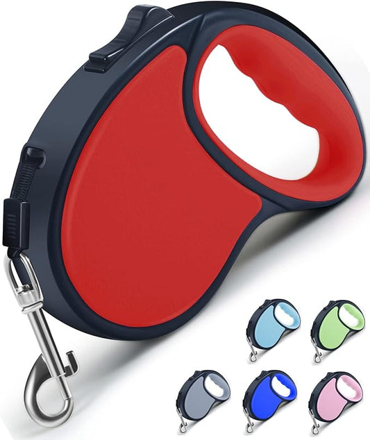 Retractable Dog Leash,[Strong Nylon Tape][One-Handed One Button Lock] for Small Medium Dogs and Cats,16ft Pet Walking Leash with 360°Tangle-Free Design,Anti-Slip Handle,Gift Package (Red)