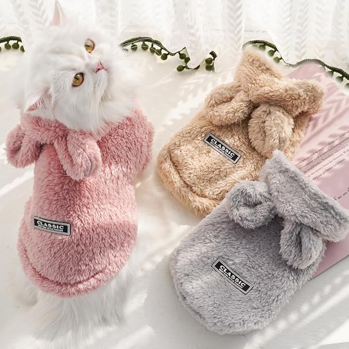 Cat Bunny Ears Costume Cute Dog Kitten Hoodies Sweater Rabbit Ears Puppy Pet Apparel (Large,Pink)