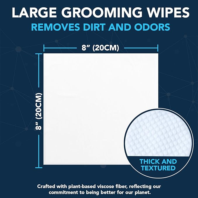 NOVEHA 120PCs Dog Wipes - Odor Eliminating and Cleaning Grooming Wipes for Dog's Paws, Body, and Butt - Perfect for Puppy and Adult Dogs - Plant-Based, Safe, Convenient & Large Unscented Wipes