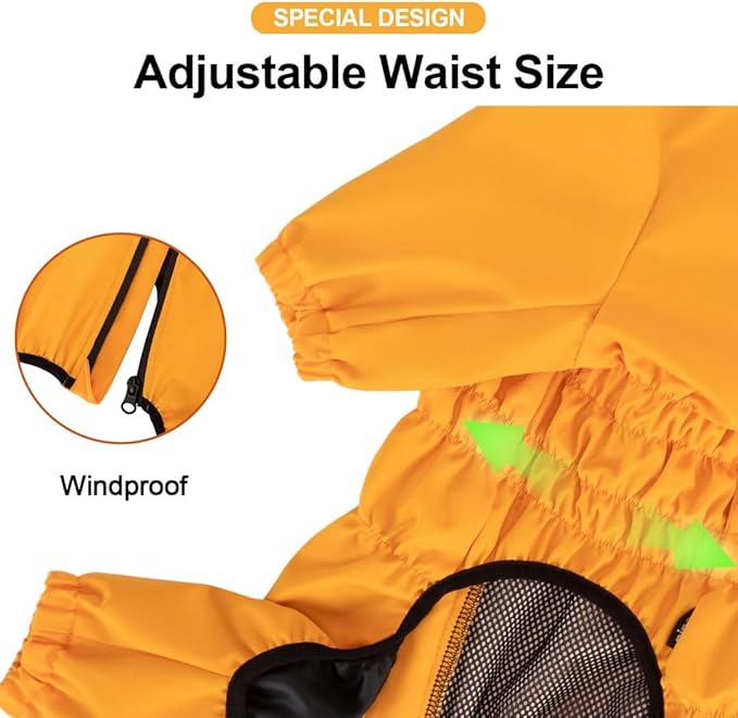 PINA Dog Raincoat with Hood, Lightweight Dog Jacket, Poncho with Reflective Strap and Pocket, Full Wrap Design for Wet Weather