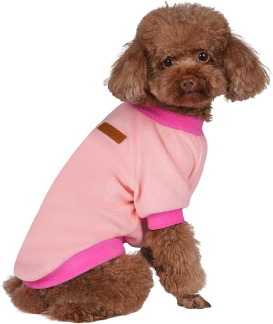 GreenJoy Classic Fleece Dog Sweater – Soft & Warm Stretchy Sweatshirt for Small Dogs & Cats, Cold-Weather Pullover for Everyday Wear (Light Pink, Medium)