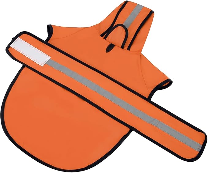 HDE Dog Raincoat Jacket Reflective Adjustable Hooded Pet Poncho Rain Coat with Leash Hole for Small to X-Large Dogs Safety Orange - S