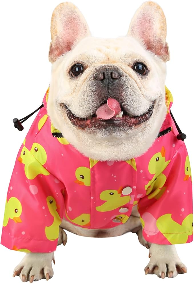 HDE Dog Raincoat Poncho Double Layer Zip Rain Jacket with Removable Hood, Leash Hole for Small to 3XL Dogs and Puppies Ducks Pink - S
