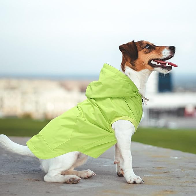 Dog Raincoat rain Jacket Dogs Waterproof fit for Small Medium Breeds Zipper Closure Pocket Storage in Cold Day - Light Green - L