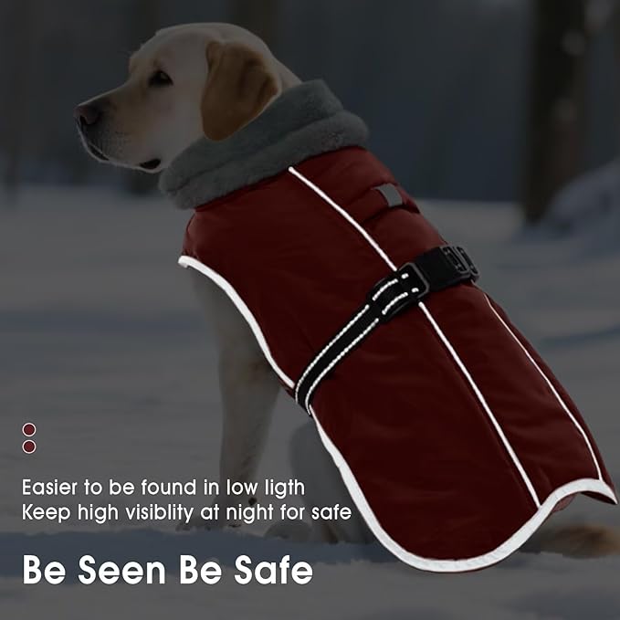 Dog Coats for Large Dogs,2XL Warm Fleece Winter Jacket,Dog Coat with Leash Hole,Waterproof Pet Cold Weather Coats Vest,Dogs Winter Clothes,Reflective Turtleneck PRT Snowsuit,Red,2XL