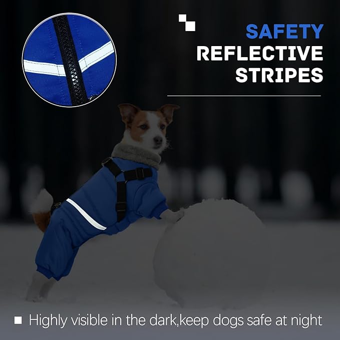 BRKURLEG Blue Dog Winter Coat, Cozy Winter Dog Jackets, Small Medium Dogs Coat with Harness, Onesie Body Warm Puppy Christmas Jacket, Pet Cold Weather Jackets, Puppy Four-Legged Puffer Coats, XXL