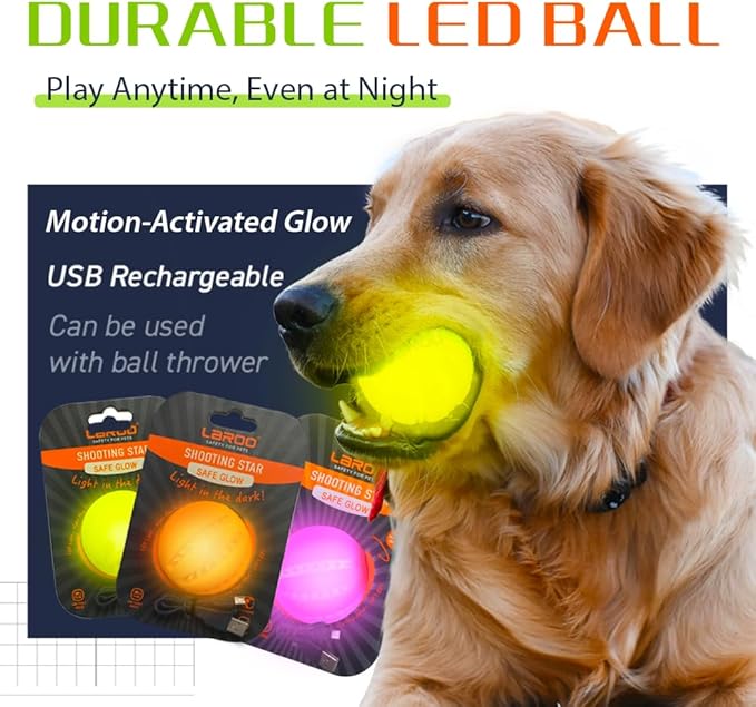 LaRoo LED Dog Balls Rechargeable,Light up Dog Ball Glow in The Dark,Teeth-Cleaning Natural Rubber,Interactive Dog Toys for Small & Medium Dogs,2.5 inches(Purple)
