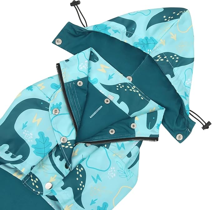 HDE Dog Raincoat Poncho Double Layer Zip Rain Jacket with Removable Hood, Leash Hole for Small to 3XL Dogs and Puppies Dinosaurs - M