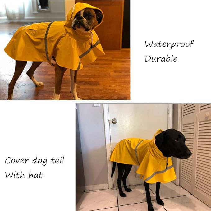NACOCO Large Dog Raincoat Adjustable Pet Water Proof Clothes Lightweight Rain Jacket Poncho Hoodies with Strip Reflective (L, Orange)