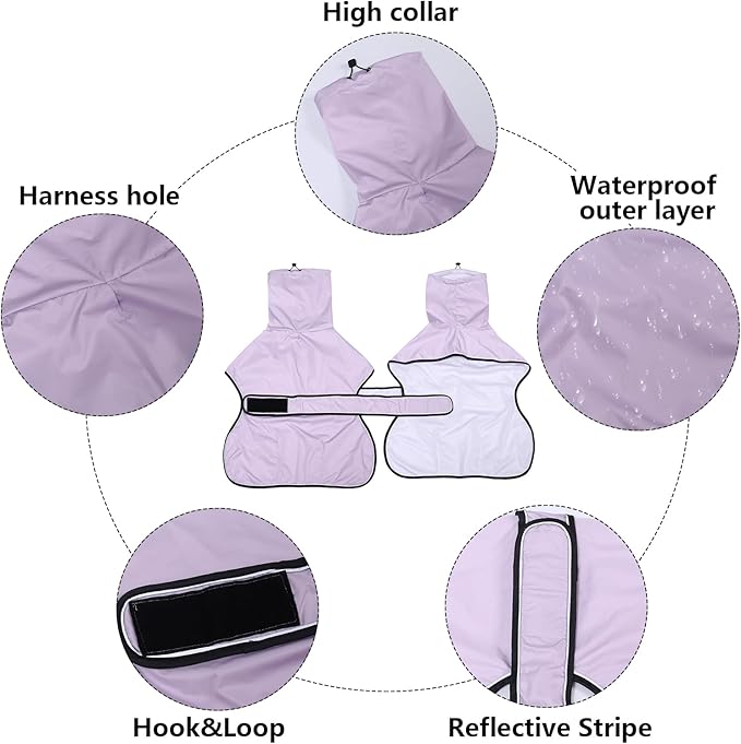 Dog Raincoat with Reflective Bar, Rain/Water Resistant, Adjustable Vest - Dog Raincoats for Greyhounds, Lurchers and Whippets - Purple - XXXL