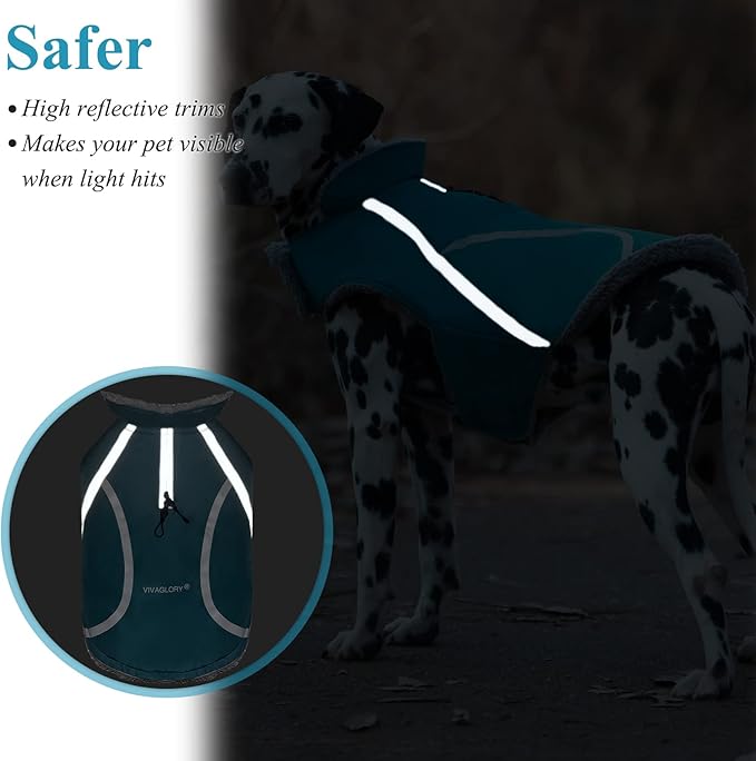 VIVAGLORY Frostfit Dog Coat, Dog Jacket for Winter & Cold Weather, Warm Fluffy Fleece Lined Water Resistant Reflective for Puppy, Coat with Velcro Fastening & Leash Hole, M, Turquoise