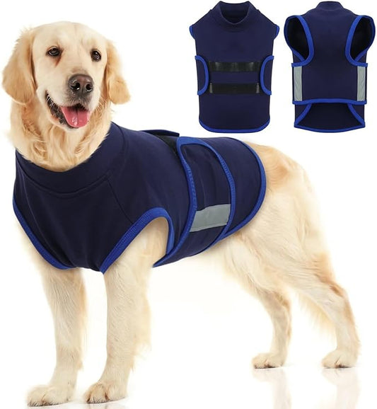 MIGOHI Dog Anxiety Relief Coat,Comfort Anxiety Vest for Dogs,Adjustable Anxiety Calming Wrap for Fireworks,Thunderstorms,Travel, Separation, Dog Anxiety Jacket for Small Dogs,L,NavyBlue