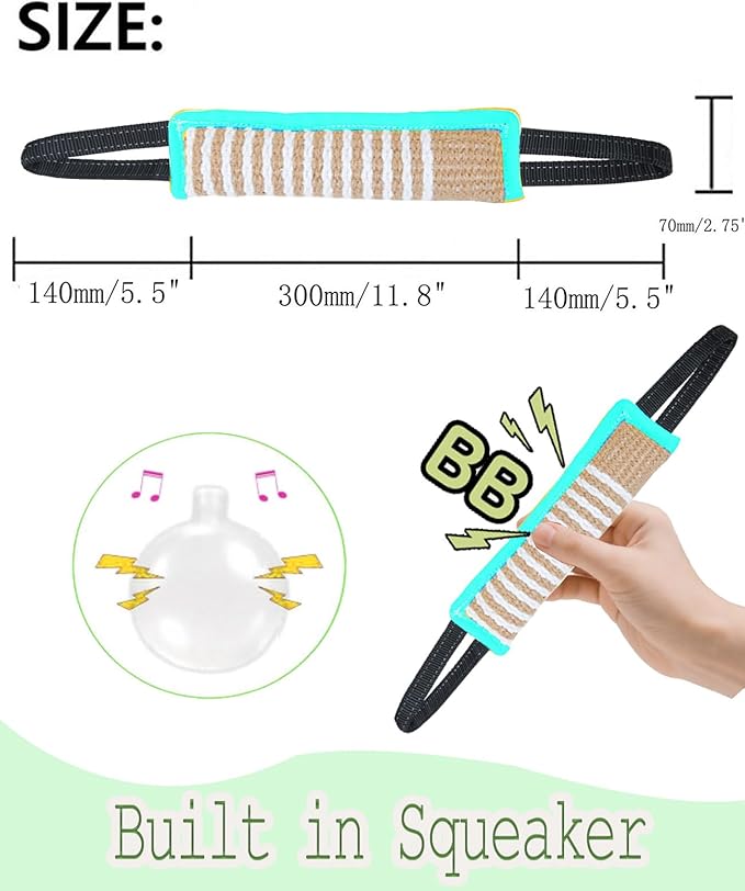 Clysoru Tug Toy for Dogs Squeaky Toy with 2 Strong Handles Lasting Training Equipment Puppy to Large Dog Interactive Toys of War Pull Indestructible Rope Pet Crinkle Teething (ciel)