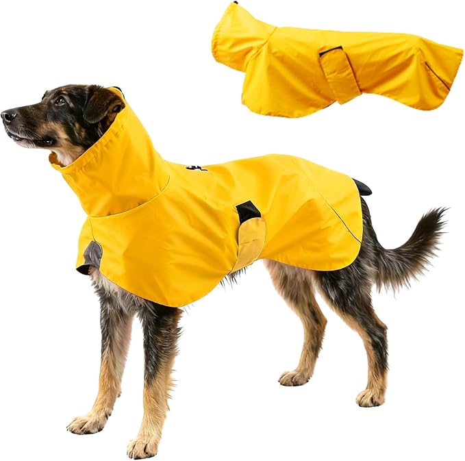 Dog Water-Repellent Raincoat Jacket, Lightweight Reflective Waterproof Clothes for Small Medium Large Dogs, Outdoor for Fall & Spring (Yellow, M)
