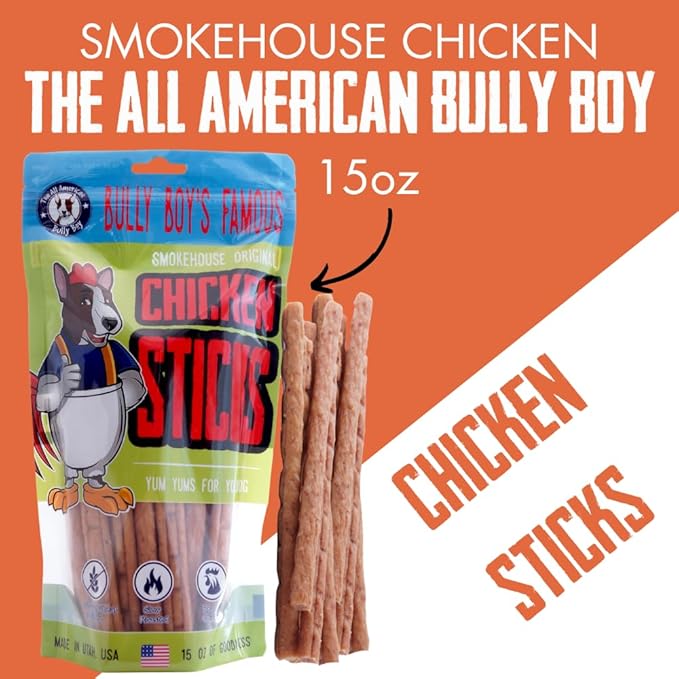 Bully Boy's Famous Chicken Sticks Dog Treats | Free from Wheat, Corn, Soy, or Gluten | USA Sourced Ingredients | with Smokehouse Chicken | Made in Utah | 15 oz - 1 Pack