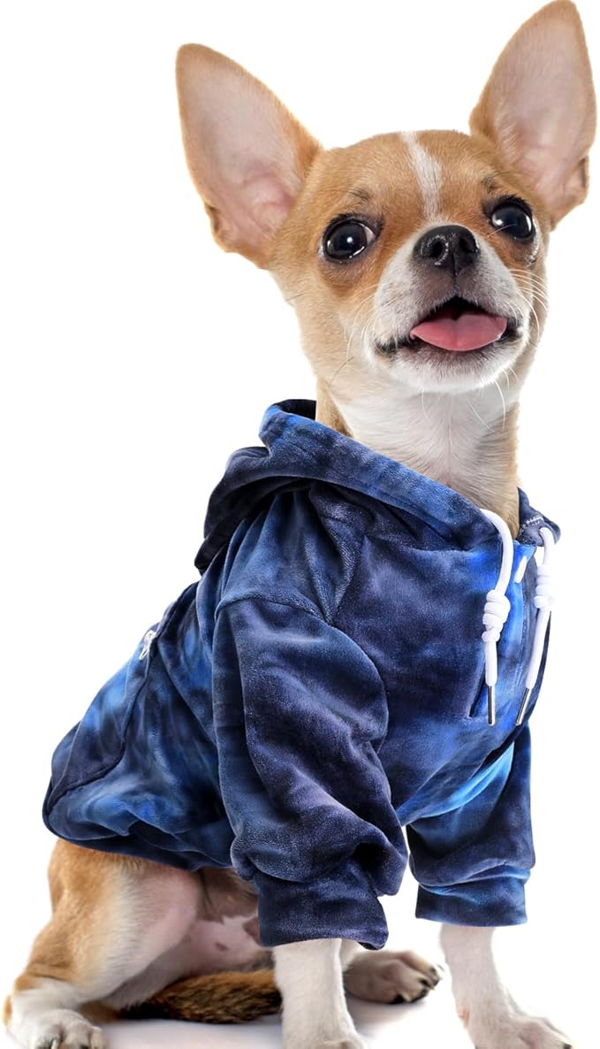 SlowTon Dog Hoodie Tie Dye - Warm Dog Sweater Hoodies with Pocket, Fall Winter Dogs Coat Jacket Pet Outfit Puppy Hooded Sweatshirt Clothes for Small Medium Large Dogs Boy Girl (Blue, S)