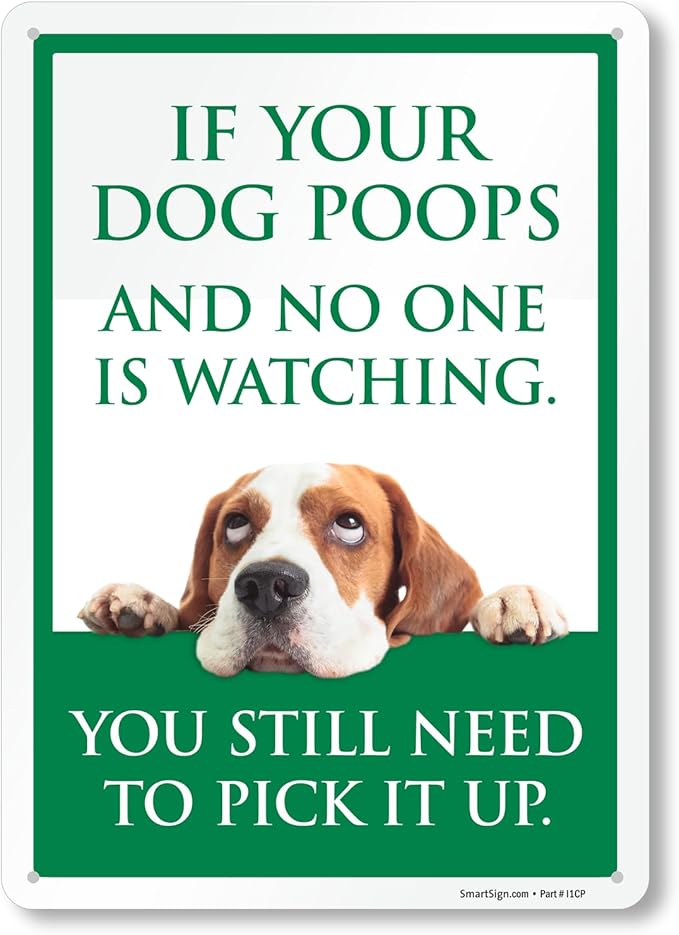 SmartSign Funny 'If Your Dog Poops And No One Is Watching You Pick It Up' Sign with Cute Dog Graphic, 14" x 10", 40 mil Laminated Rustproof Aluminum - Metal Signs for Dog Parks, Outdoors, USA-Made