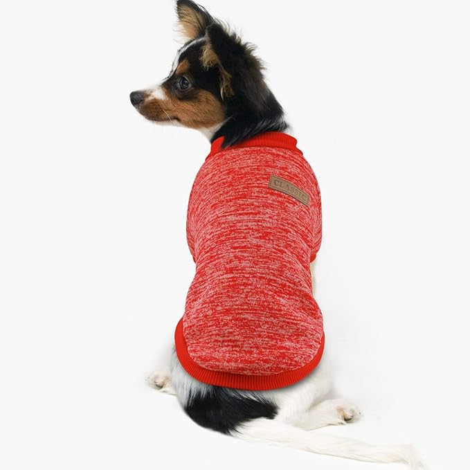 Idepet Pet Dog Classic Knitwear Sweater Fleece Coat Soft Thickening Warm Pup Dogs Shirt Winter Pet Dog Cat Clothes Puppy Customes Clothing for Small Dogs(XL,Orange Red)