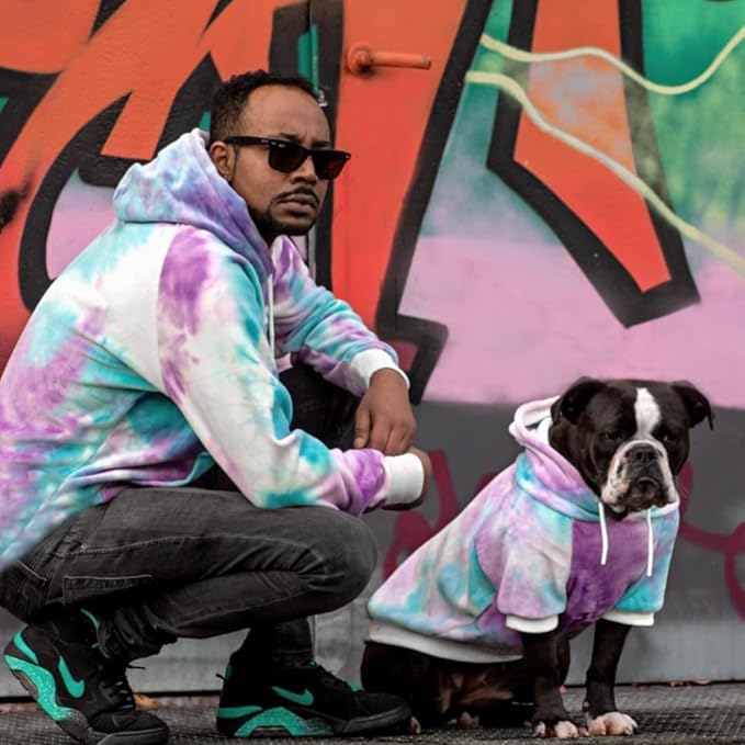 Spark Paws Dog Hoodie – Premium Dog Sweater for Small, Medium, and Large Dogs | Warm Outfits for French Bulldogs, Pitbull, Puppy, Winter Jacket Alternative - 90s Retro Sky Dye - M