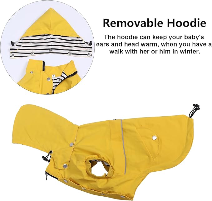 Dog Raincoat Waterproof Raincoats Dog rain Jacket Buttons Zipper Hood Drawstring Suitable for Small Medium Yorkie Terrier Schnauzer Poodle Border Collie Labrador 8lbs to 80lbs Yellow L
