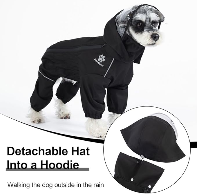 PINA Lightweight Dog Raincoat with Hood, Jacket Poncho - Waterproof Dog Jacket with Leash Hole, Reflective Strap and Pocket for Wet Weather, Full Wrap Design for Full Protection