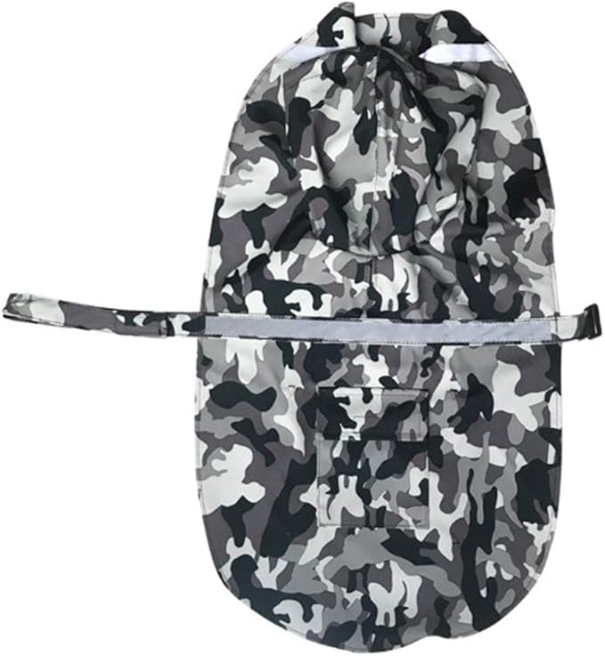 Mikayoo Large Dog Camouflage Raincoat Ajustable Pet Waterproof Clothes Lightweight Rain Jacket Poncho Hoodies with Strip Reflective(Gray XXL)