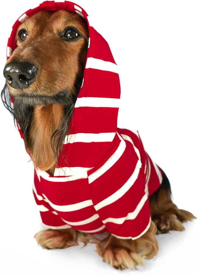 DJANGO Dog Hoodie – Warm, Lightweight, Soft & Stretchy Dog Sweater with Hood, Harness Hole & Elastic Waistband – Cozy Sweatshirt for Small Dogs up to 25 lbs, Dachshunds & Puppies – Crimson Red, Medium