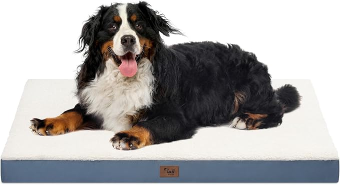 Orthopedic Dog Crate Bed for Extra Large Dogs, XXL Waterproof Comfort Pet Bed with Egg Crate Foam 47x29 Inch, Removable Oxford Cooling Cover, Blue White