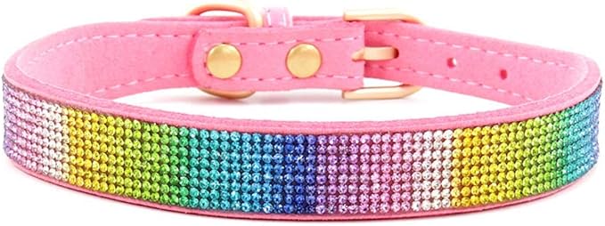 Serijoars Small Dog Collar with Rhinestone Crystal Diamond Colorful Bling Girl Puppy Cat Collars (L, Pink2)