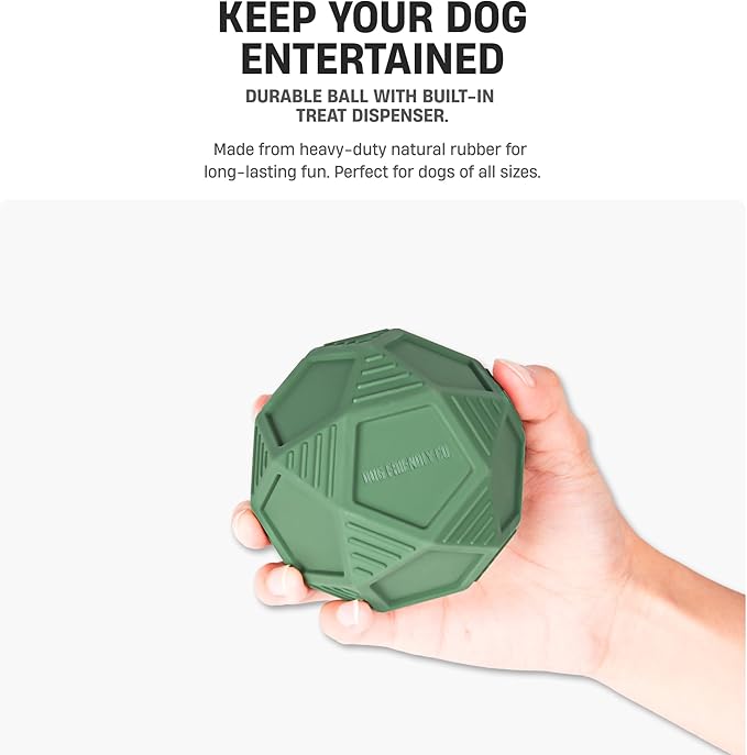 Dog Friendly Co. Penta Ball | Dog Treat Ball | Durable Treat Dispensing Toy | Heavy-Duty Silicone | Mentally & Physically Stimulating Play for All Breeds | Dark Green | Medium