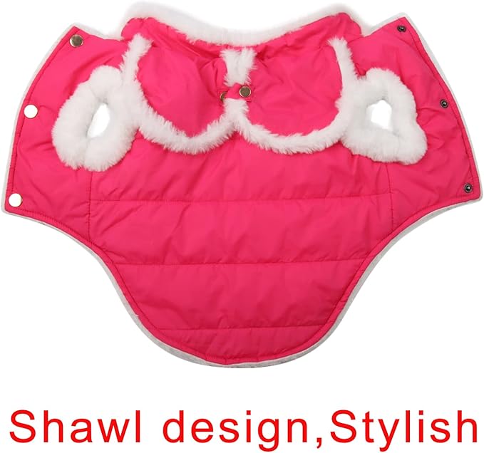 Shawl Design Fleece Lined Warm Dog Jacket for Winter Cold Weather,Soft Windproof Large Dog Coat,Pink XXXL