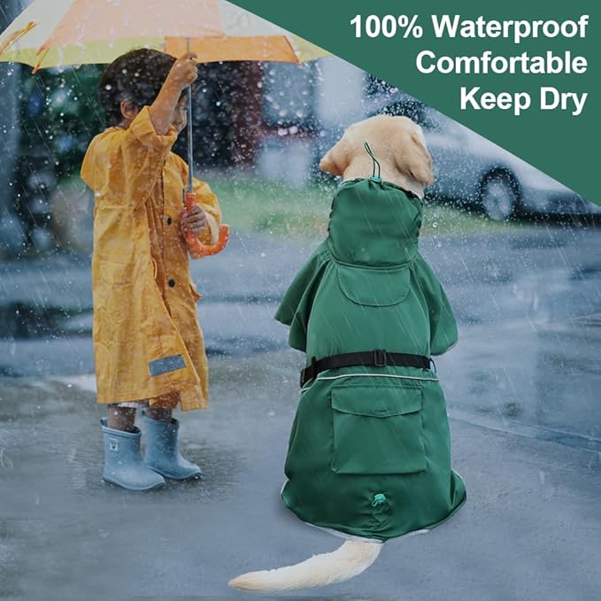 Dog Raincoat Waterproof Dog Rain Coat with Hoodile, Reflective Adjustable Lightweight Pet Rain Jacket for Medium Large Dogs(Green, 7XL)