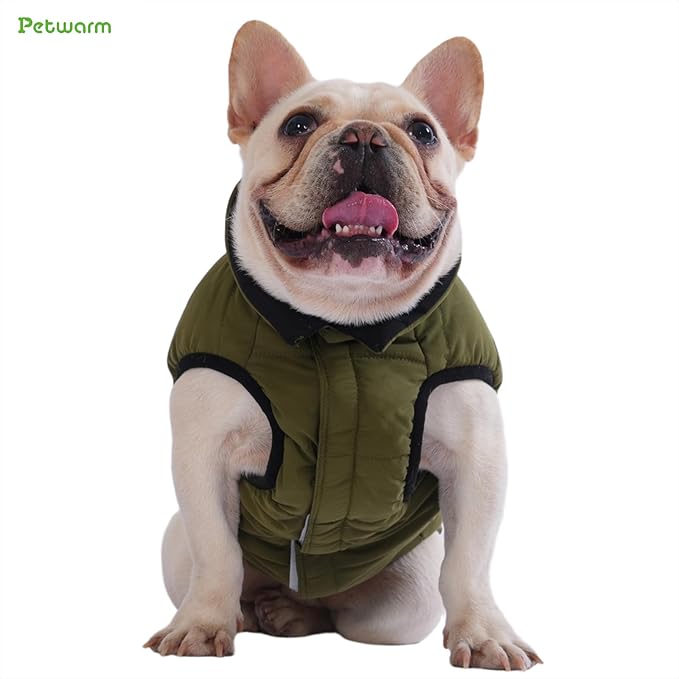 PetWarm Reversible Dog Winter Coat, Windproof Dog Puffer Vest, Soft Vest for Dogs with Hook-and-Loop Strap for Easy Dressing, Waterproof Coat for Dogs with Adjustable Fit, Green, L