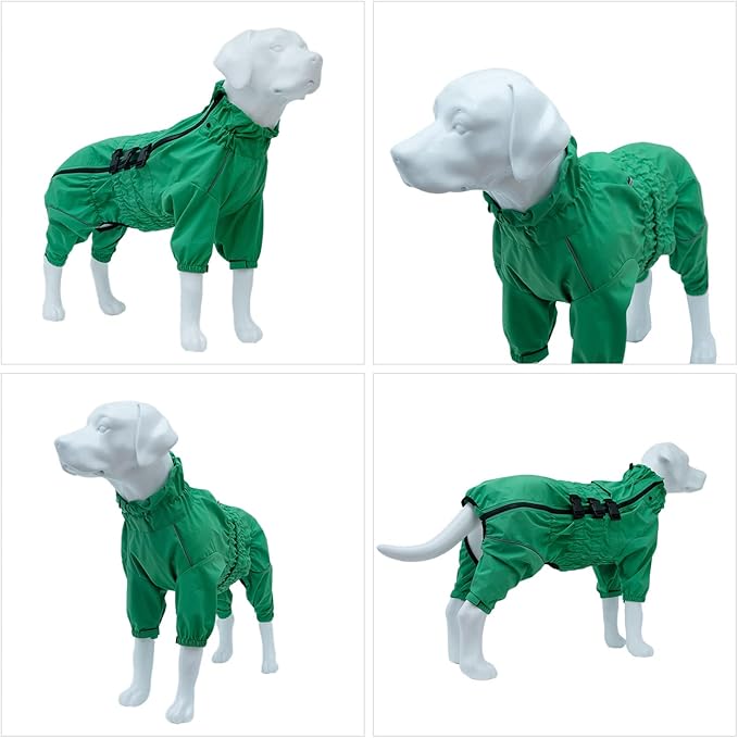 Dogs Waterproof Jacket, Lightweight Waterproof Jacket Reflective Safety Dog Raincoat Windproof Snow-Proof Dog Vest for Small Medium Large Dogs Green XL