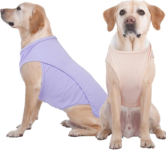 2 Pack Dog Shirt, Quick Dry Cooling Tshirts for Dogs Large, Breathable Durable UPF50+ Summer Clothes, Lightweight Prevent Overheating Vest, Purple+Pink, 3XL