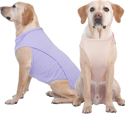 2 Pack Dog Shirt, Quick Dry Cooling Tshirts for Dogs Large, Breathable Durable UPF50+ Summer Clothes, Lightweight Prevent Overheating Vest, Purple+Pink, 3XL