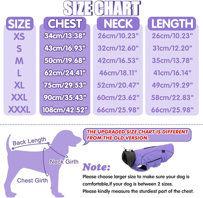 EMUST Dog Jackets for Winter, Cold Weather Coats for Dogs, Soft Winter Jackets for Medium Large Dog, Pet Vest for Small Medium Large Dogs, Purple, L