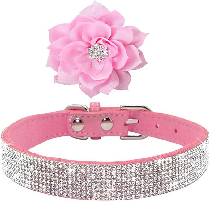 Serijoars Small Dog Collar with Rhinestone Crystal Diamond Colorful Bling Girl Puppy Cat Collars (XXS, Pink6)