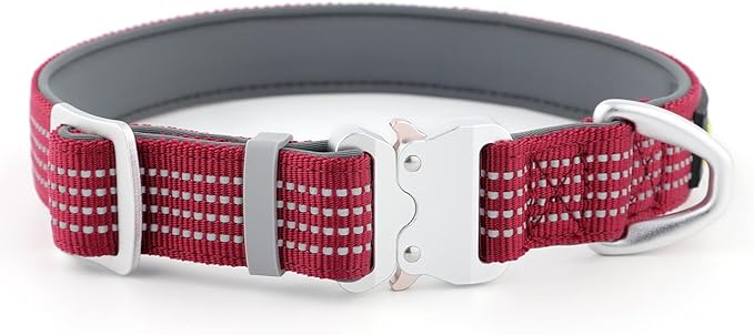 Plutus Pet Reflective Dog Collar with Aviation Aluminum Buckle, Neoprene Padded for Comfort, Lightweight, Heavy Duty Nylon Collar for Puppy Small Medium Large Dogs (Burgundy Red, M)