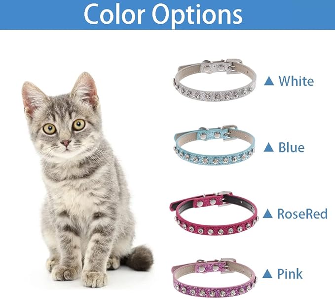 Cat Collar Rhinestone Bling Cute Cat Collars Accessories for Pet Collars Adjustable Ideal for Girl Cats Male Cats(Blue)