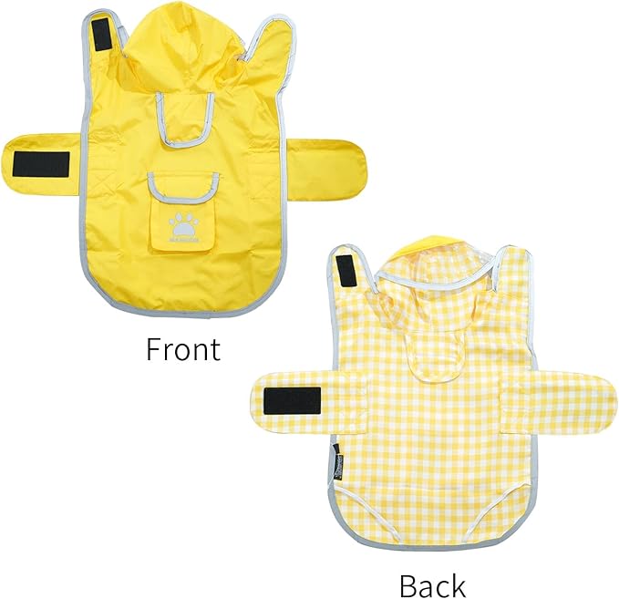 MAMORE Dog Raincoat Reversible,Waterproof Dog Rain Coat Hooded Slicker Poncho with Reflective Strip, Plaid Double Layer Rain Jacket for Small Medium Large Dogs (Yellow, XX-Large)